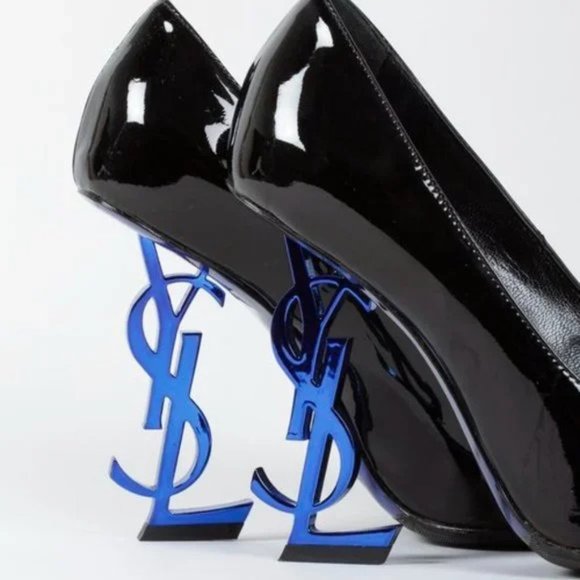 Saint Laurent Black Patent Opyum 110 Electric Blue Pumps - Picture 7 of 11